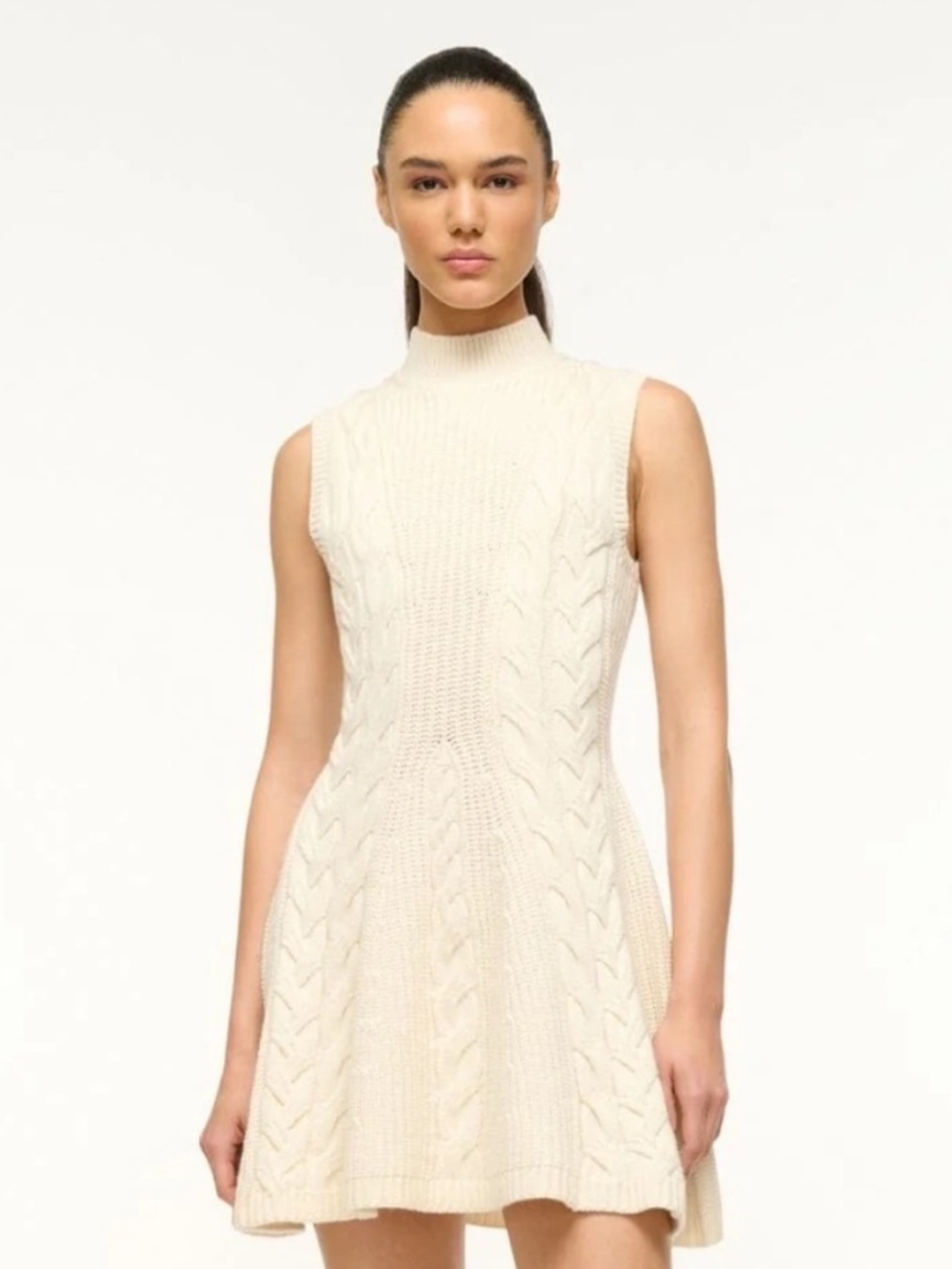 Staud Sleeveless Cable Knit Mini Dress in Cream